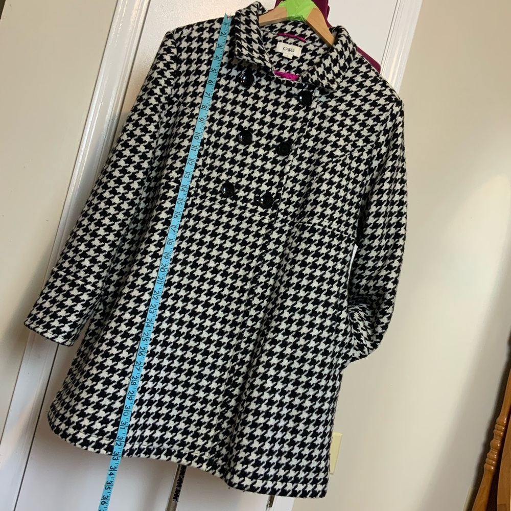 Like New Cato Wool Blend Geometric Pea Coat Herringbone Black/White - Picture 14 of 16